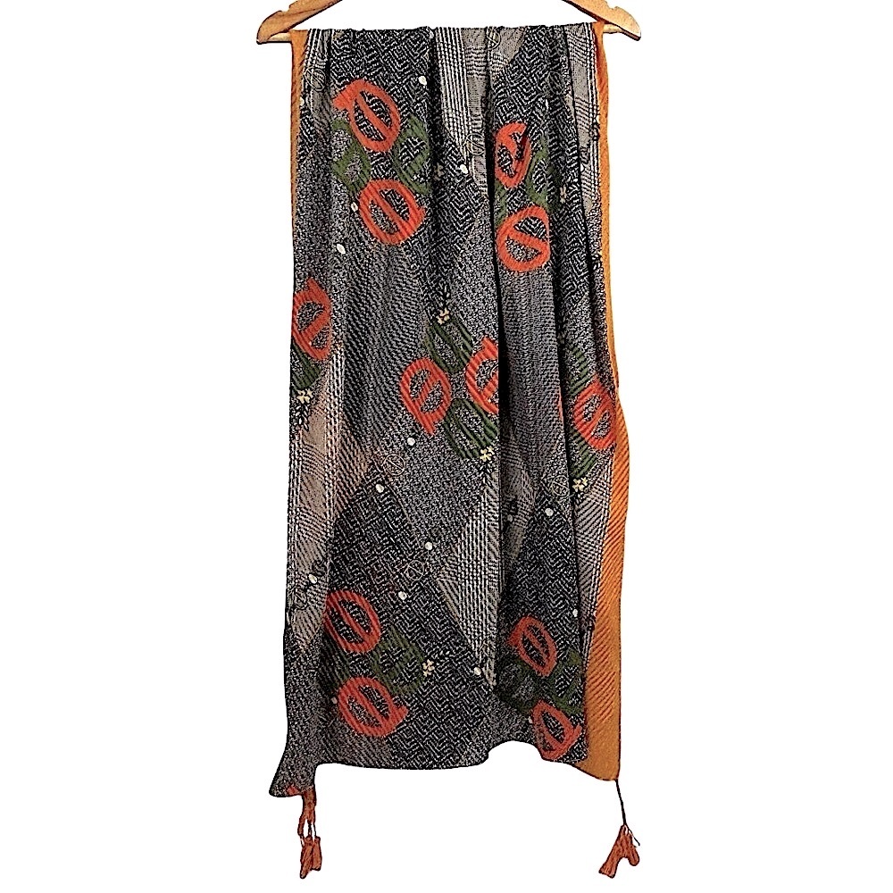 Vintage Bebe Monogrammed Lightweight Polyester Blend Fashion Scarf with Tassels